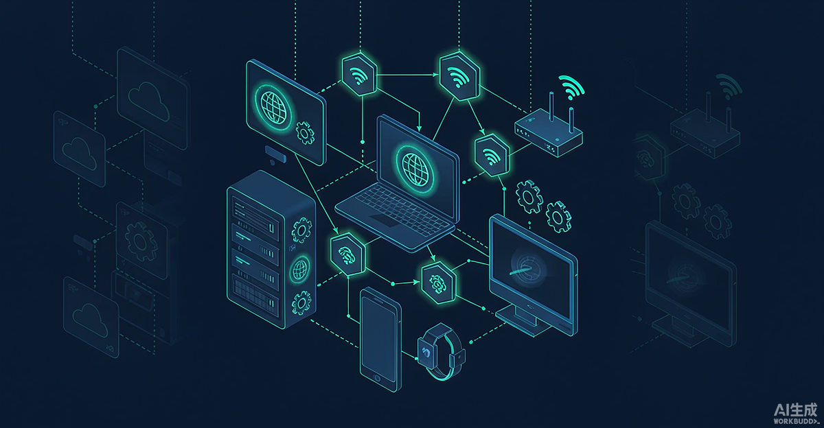 IPv6 与 P2P 端到端连接的网络示意插画